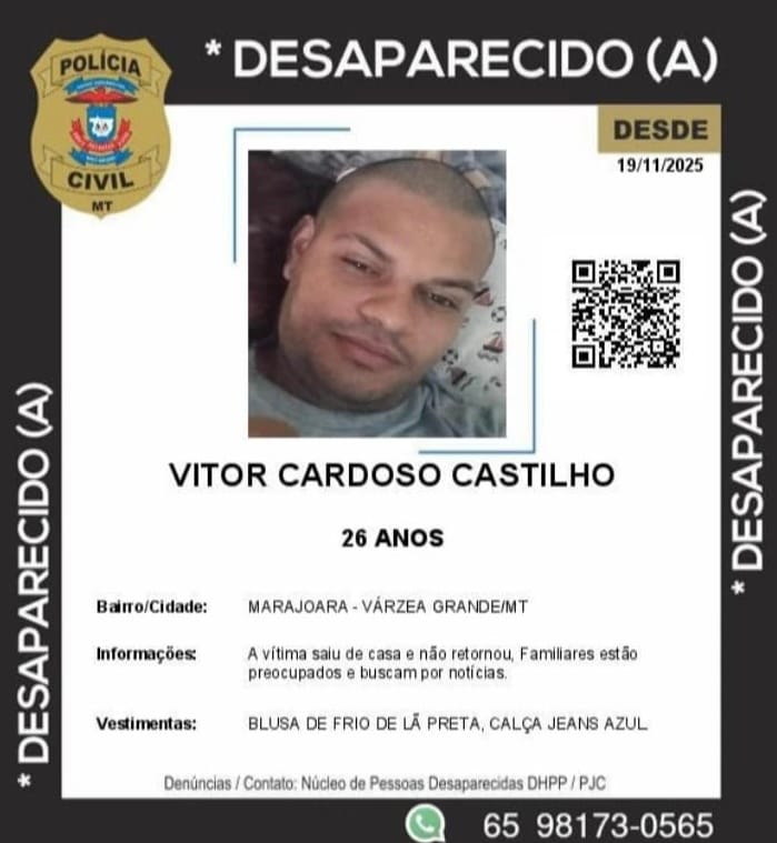 “Jovem de 26 anos desaparece em Várzea Grande e família entra em desespero”