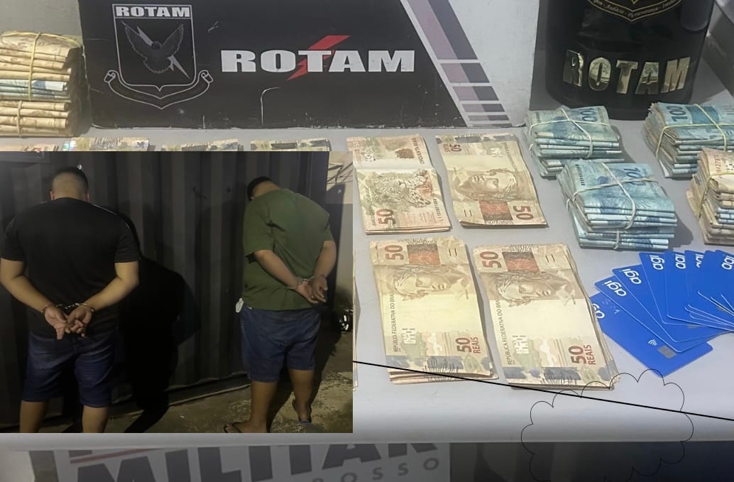 Dois homens são presos pela Rotam com R$ 78 mil em Cuiabá; suspeita é de golpes financeiros