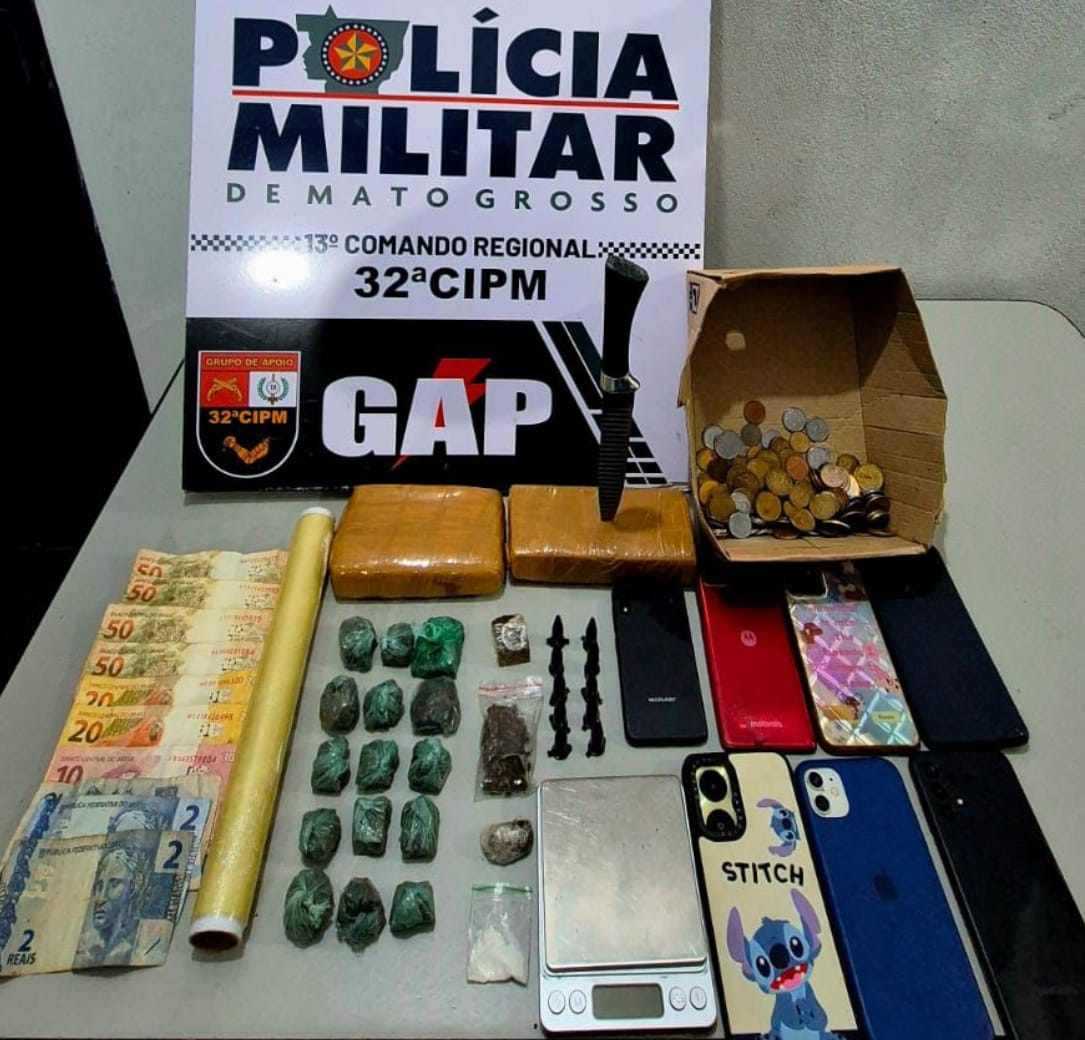 TRÁFICO DESMANTELADO: PM fecha boca de fumo, prende quatro faccionados e apreende drogas em Nova Xavantina