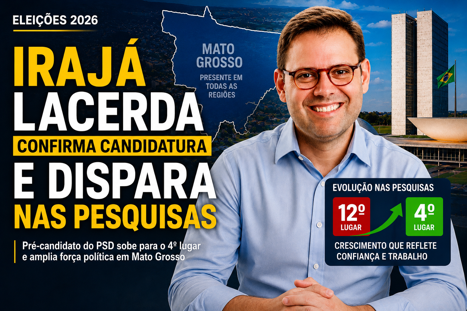 “IRAJÁ LACERDA CONFIRMA CANDIDATURA E DISPARA NAS PESQUISAS”