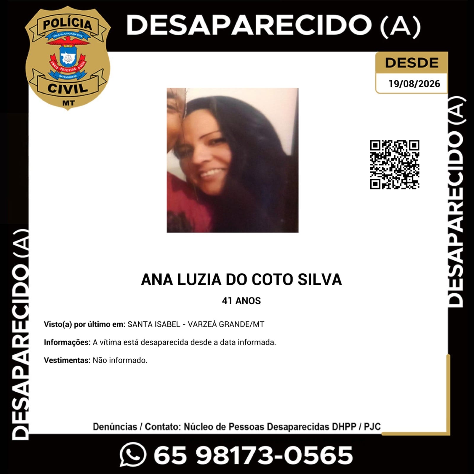 Família procura por mulher de 41 anos desaparecida há três dias em Várzea Grande