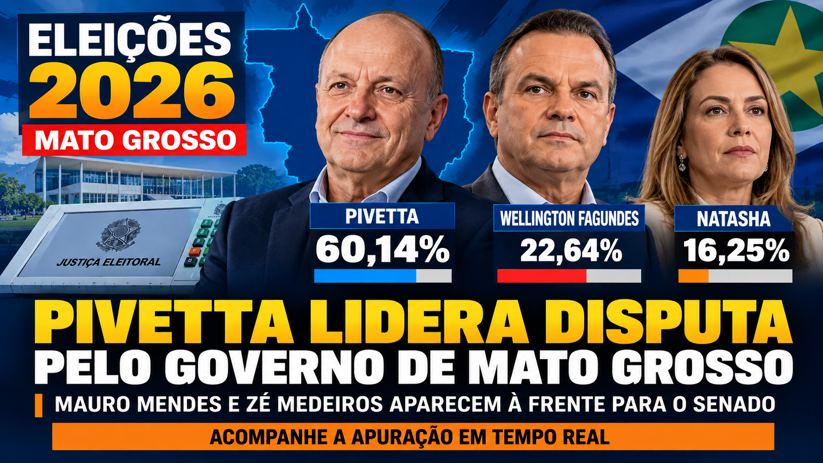 Pivetta lidera disputa pelo Governo de MT; Mauro Mendes e Zé Medeiros aparecem à frente para o Senado