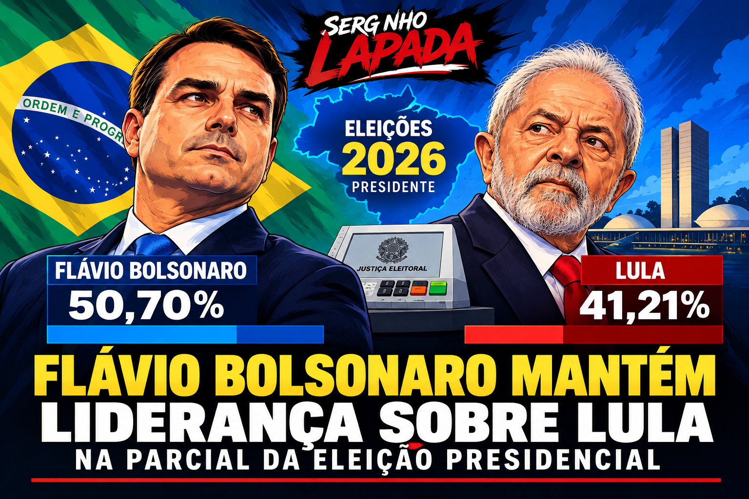 Flávio Bolsonaro mantém liderança sobre Lula na parcial da eleição presidencial