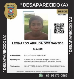 Adolescente de 14 anos desaparece em Várzea Grande e família busca informações
