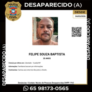 URGENTE: Homem de 35 anos está desaparecido em Cuiabá e família pede ajuda para encontrá-lo