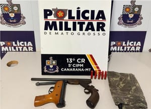 MARIDO AGRIDE ESPOSA E FAMILIARES, É PRESO E PM APREENDE DUAS ESPINGARDAS EM CANARANA