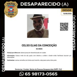 Homem de 56 anos desaparece durante viagem para Colíder; família pede ajuda para localizá-lo