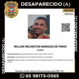 Trabalhador desaparece após sair para serviço em Cuiabá; família faz apelo por informações